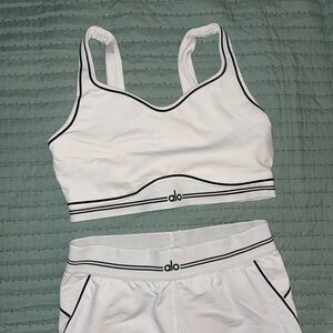 ALO Yoga White Athletic Shorts with Black Trim